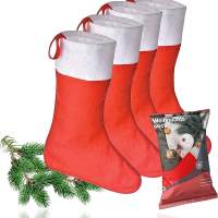 4X rote Weihnachtsstrumpf - Nikolaussocken zum Aufhängen & Befüllen - Kamin Socken an Weihnachten & Nikolaus